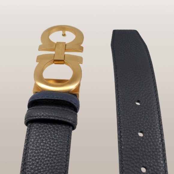 FERRAGAMO Reversible  Leather Gold-Tone Gancini Buckle Belt - NEW - Picture 6 of 8